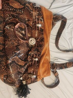 b. makowsky Brown and Black Snakeskin Shoulder Bag